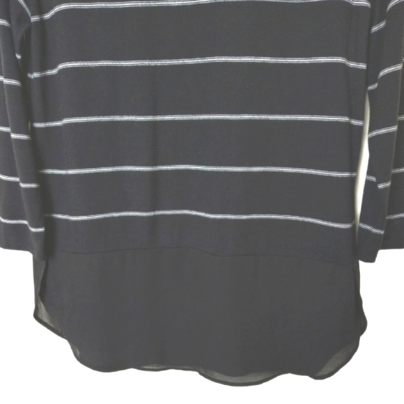 a.n.a. A New Approach Black & White Striped Top With Chiffon Bottom - Picture 2 of 5